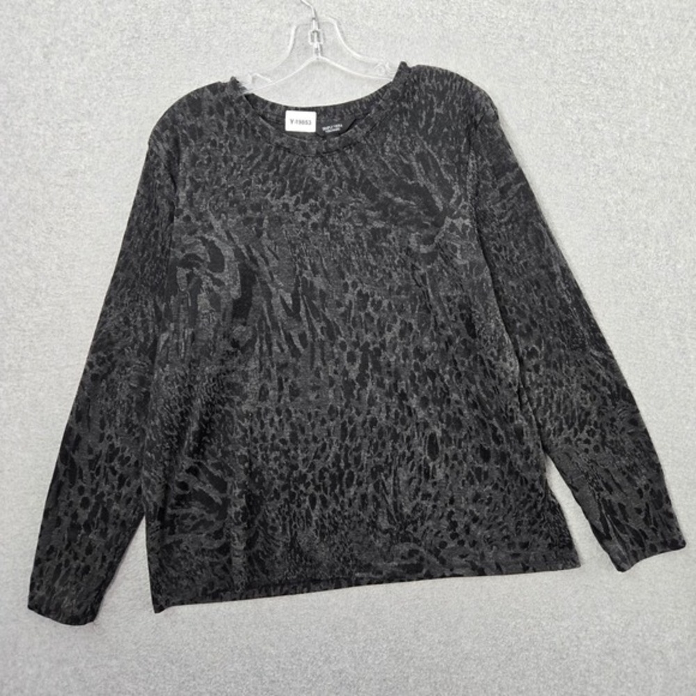Simply Vera Vera Wang Women Sweater 2XL Gray Leopard Print Knit Long Sleeve